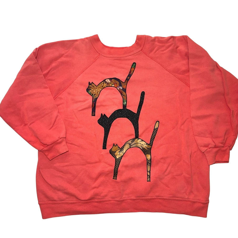 Vintage Hanes Halloween Cat Sweatshirt Crewneck USA Made Grandmacore Patchwork